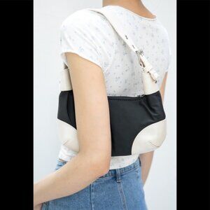 Brandy Melville John Galt Black & White Mini Half Moon Canvas Shoulder Bag
